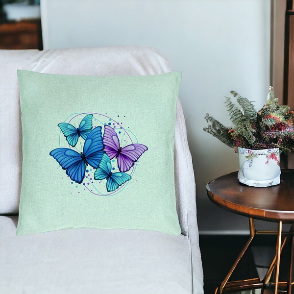 Perna Decorativa, Model Colorful Butterflies, 40x40 cm, Verde Menta, Husa Detasabila, Burduf 19 bsc0258 PhotoRoom 3