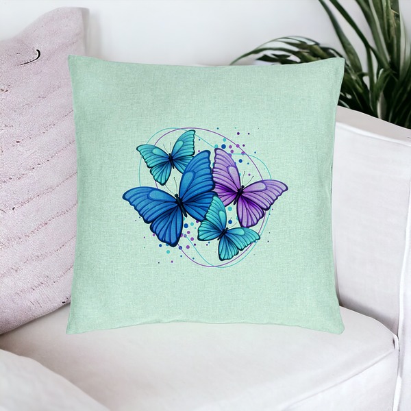Perna Decorativa, Model Colorful Butterflies, 40x40 cm, Verde Menta, Husa Detasabila, Burduf 16 bsc0258 PhotoRoom