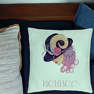 Alternative view of Perna Decorativa, Model Zodia Berbec, 40x40 cm, Verde Menta, Husa Detasabila, Burduf