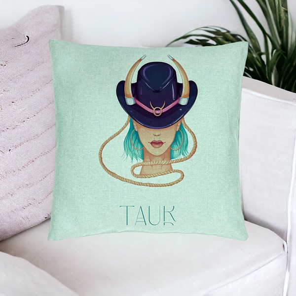 Perna Decorativa, Model Zodia Taur, 40x40 cm, Verde Menta, Husa Detasabila, Burduf 16 bsc0260 PhotoRoom