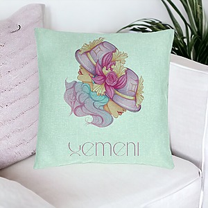 Alternative view of Perna Decorativa, Model Zodia Gemeni, 40x40 cm, Verde Menta, Husa Detasabila, Burduf