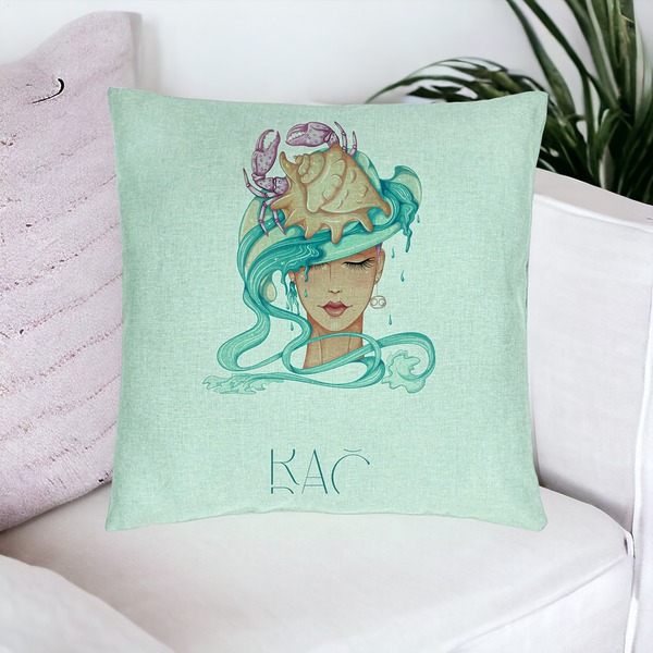 Perna Decorativa, Model Zodia Rac, 40x40 cm, Verde Menta, Husa Detasabila, Burduf 16 bsc0262 PhotoRoom