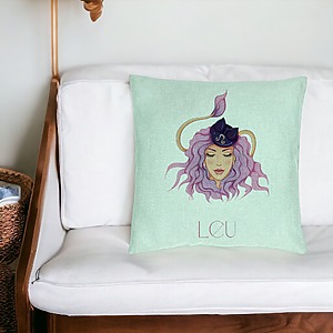 Alternative view of Perna Decorativa, Model Zodia Leu, 40x40 cm, Verde Menta, Husa Detasabila, Burduf