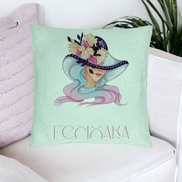 Perna Decorativa, Model Zodia Fecioara, 40x40 cm, Verde Menta, Husa Detasabila, Burduf 16 bsc0264 PhotoRoom