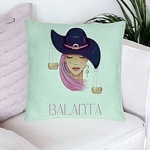 Alternative view of Perna Decorativa, Model Zodia Balanta, 40x40 cm, Verde Menta, Husa Detasabila, Burduf