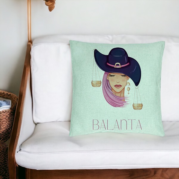 Perna Decorativa, Model Zodia Balanta, 40x40 cm, Verde Menta, Husa Detasabila, Burduf 20 bsc0265 PhotoRoom 4
