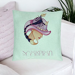 Alternative view of Perna Decorativa, Model Zodia Scorpion, 40x40 cm, Verde Menta, Husa Detasabila, Burduf