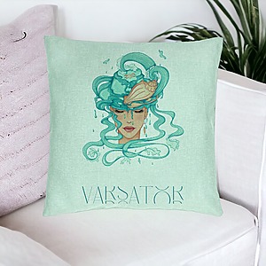 Alternative view of Perna Decorativa, Model Zodia Varsator, 40x40 cm, Verde Menta, Husa Detasabila, Burduf