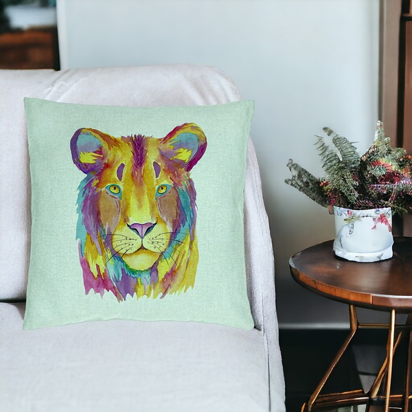 Perna Decorativa, Model Colorful Lion, 40x40 cm, Verde Menta, Husa Detasabila, Burduf 17 bsc0279 PhotoRoom 1
