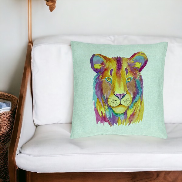 Perna Decorativa, Model Colorful Lion, 40x40 cm, Verde Menta, Husa Detasabila, Burduf 18 bsc0279 PhotoRoom 2