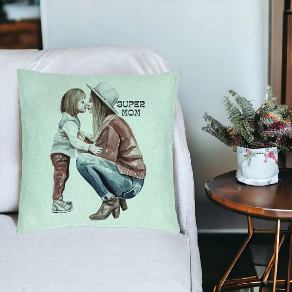 Perna Decorativa, Model Super Mom Girl, 40x40 cm, Verde Menta, Husa Detasabila, Burduf 17 bsc0280 PhotoRoom 1