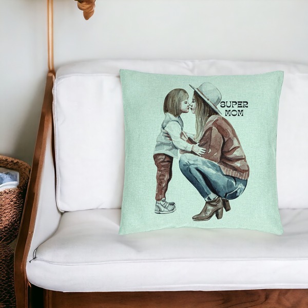 Perna Decorativa, Model Super Mom Girl, 40x40 cm, Verde Menta, Husa Detasabila, Burduf 18 bsc0280 PhotoRoom 2