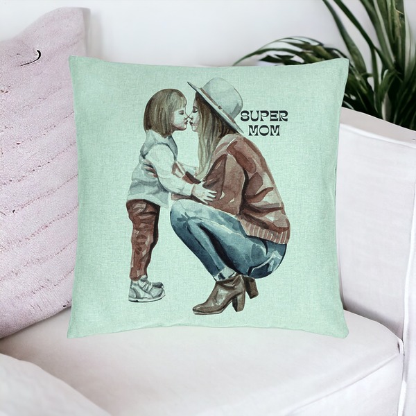 Perna Decorativa, Model Super Mom Girl, 40x40 cm, Verde Menta, Husa Detasabila, Burduf 19 bsc0280 PhotoRoom 3