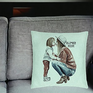Alternative view of Perna Decorativa, Model Super Mom Girl, 40x40 cm, Verde Menta, Husa Detasabila, Burduf