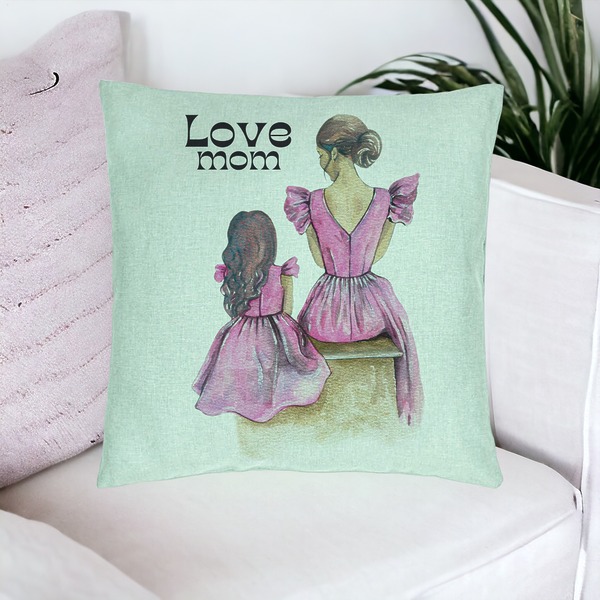 Perna Decorativa, Model Love Mom, 40x40 cm, Verde Menta, Husa Detasabila, Burduf 16 bsc0281 PhotoRoom