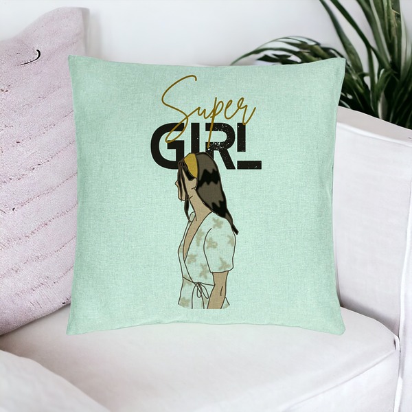 Perna Decorativa, Model Super Girl, 40x40 cm, Verde Menta, Husa Detasabila, Burduf 16 bsc0284 PhotoRoom
