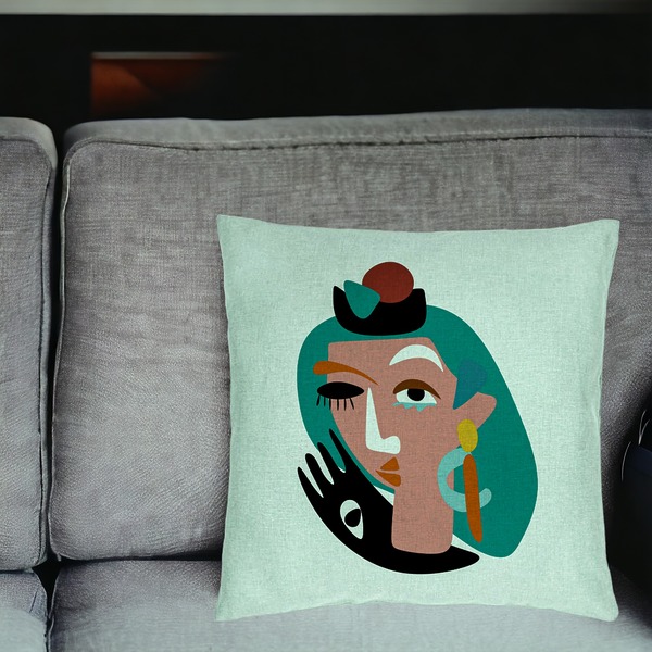 Perna Decorativa, Model Picasso style, 40x40 cm, Verde Menta, Husa Detasabila, Burduf 18 bsc0292 PhotoRoom 2