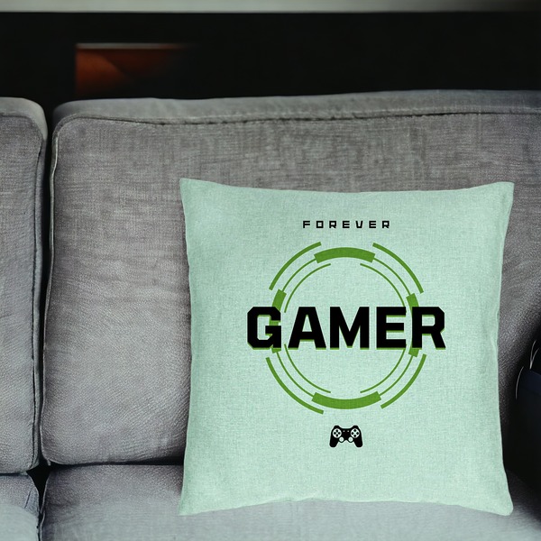 Perna Decorativa, Model Forever Gamer, 40x40 cm, Verde Menta, Husa Detasabila, Burduf 18 bsc0294 PhotoRoom 2