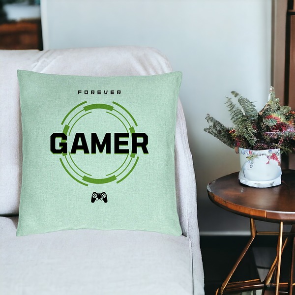 Perna Decorativa, Model Forever Gamer, 40x40 cm, Verde Menta, Husa Detasabila, Burduf 19 bsc0294 PhotoRoom 3