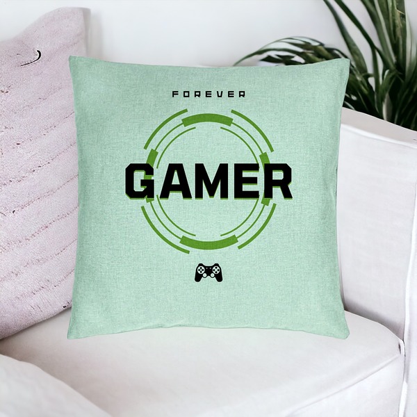 Perna Decorativa, Model Forever Gamer, 40x40 cm, Verde Menta, Husa Detasabila, Burduf 16 bsc0294 PhotoRoom