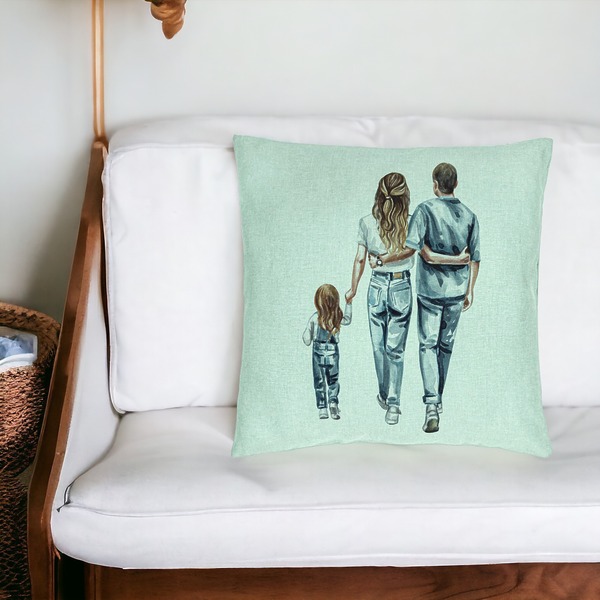 Perna Decorativa, Model Family in Blue, 40x40 cm, Verde Menta, Husa Detasabila, Burduf 17 bsc0295 PhotoRoom 1