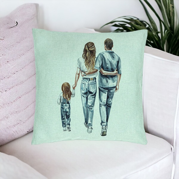 Perna Decorativa, Model Family in Blue, 40x40 cm, Verde Menta, Husa Detasabila, Burduf 18 bsc0295 PhotoRoom 2