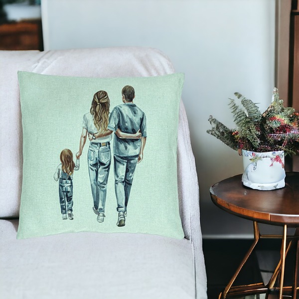 Perna Decorativa, Model Family in Blue, 40x40 cm, Verde Menta, Husa Detasabila, Burduf 16 bsc0295 PhotoRoom