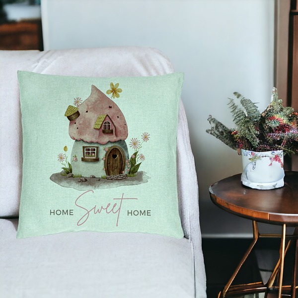 Perna Decorativa, Model Home Sweet Home 1, 40x40 cm, Verde Menta, Husa Detasabila, Burduf 16 bsc0300 PhotoRoom