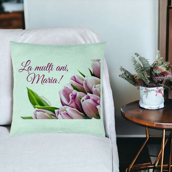 Perna Decorativa, Model La multi ani Maria, 40x40 cm, Verde Menta, Husa Detasabila, Burduf 19 bsc0303 PhotoRoom 3