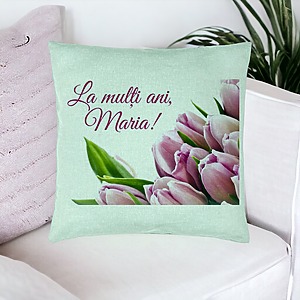 Alternative view of Perna Decorativa, Model La multi ani Maria, 40x40 cm, Verde Menta, Husa Detasabila, Burduf