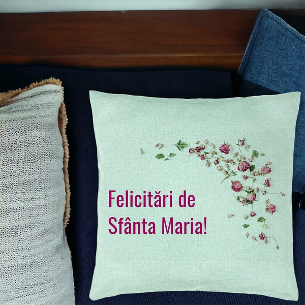 Perna Decorativa, Model Felicitari de Sfanta Maria, 40x40 cm, Verde Menta, Husa Detasabila, Burduf 19 bsc0304 PhotoRoom 1