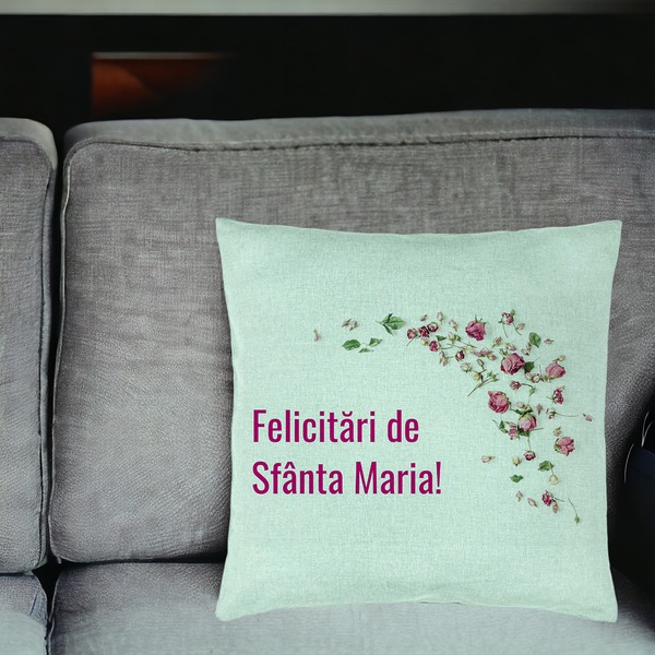 Perna Decorativa, Model Felicitari de Sfanta Maria, 40x40 cm, Verde Menta, Husa Detasabila, Burduf 18 bsc0304 PhotoRoom 2