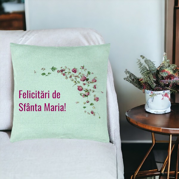 Perna Decorativa, Model Felicitari de Sfanta Maria, 40x40 cm, Verde Menta, Husa Detasabila, Burduf 17 bsc0304 PhotoRoom 3