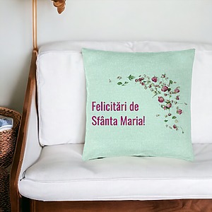 Alternative view of Perna Decorativa, Model Felicitari de Sfanta Maria, 40x40 cm, Verde Menta, Husa Detasabila, Burduf
