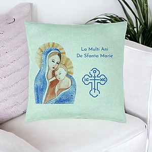 Alternative view of Perna Decorativa, Model La multi ani de Sfanta Maria, 40x40 cm, Verde Menta, Husa Detasabila, Burduf
