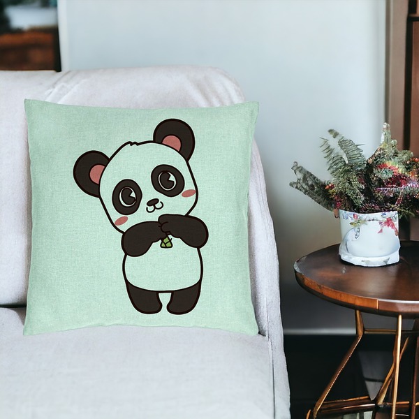 Perna Decorativa, Model Urs Panda, 40x40 cm, Verde Menta, Husa Detasabila, Burduf 19 bsc0311 PhotoRoom 3