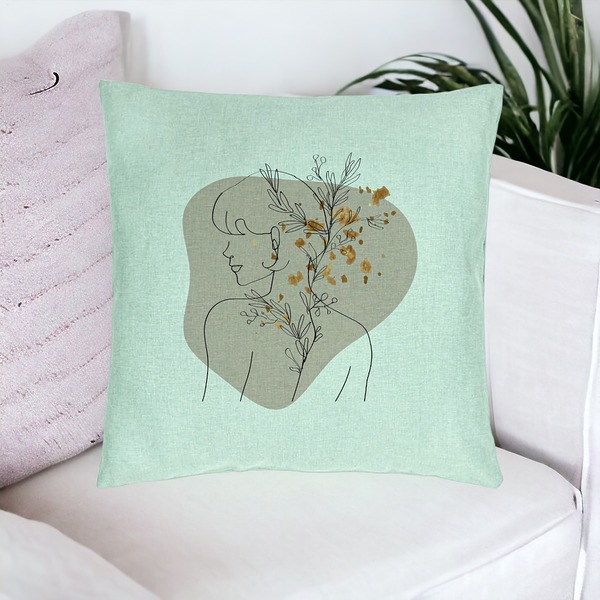 Perna Decorativa, Model Corp Femeie si Flori, 40x40 cm, Verde Menta, Husa Detasabila, Burduf 15 bsc0316 PhotoRoom 1