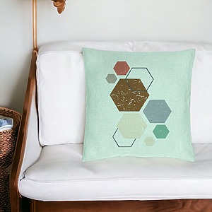 Alternative view of Perna Decorativa, Model Forme Geometrice 3, Multicolor 40x40 cm, Verde Menta, Husa Detasabila, Burduf