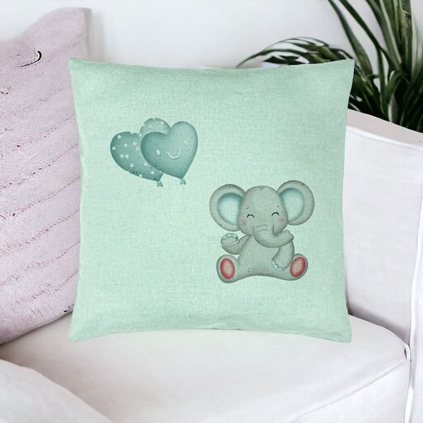 Perna Decorativa, Model Elefant si baloane in forma de inimioare, 40x40 cm, Verde Menta, Husa Detasabila, Burduf 17 bsc0345 PhotoRoom 1