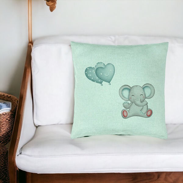 Perna Decorativa, Model Elefant si baloane in forma de inimioare, 40x40 cm, Verde Menta, Husa Detasabila, Burduf 18 bsc0345 PhotoRoom 2