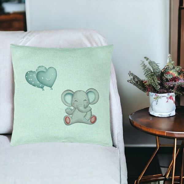 Perna Decorativa, Model Elefant si baloane in forma de inimioare, 40x40 cm, Verde Menta, Husa Detasabila, Burduf 19 bsc0345 PhotoRoom 3