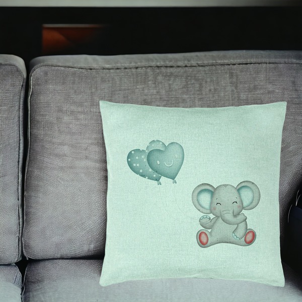 Perna Decorativa, Model Elefant si baloane in forma de inimioare, 40x40 cm, Verde Menta, Husa Detasabila, Burduf 20 bsc0345 PhotoRoom 4