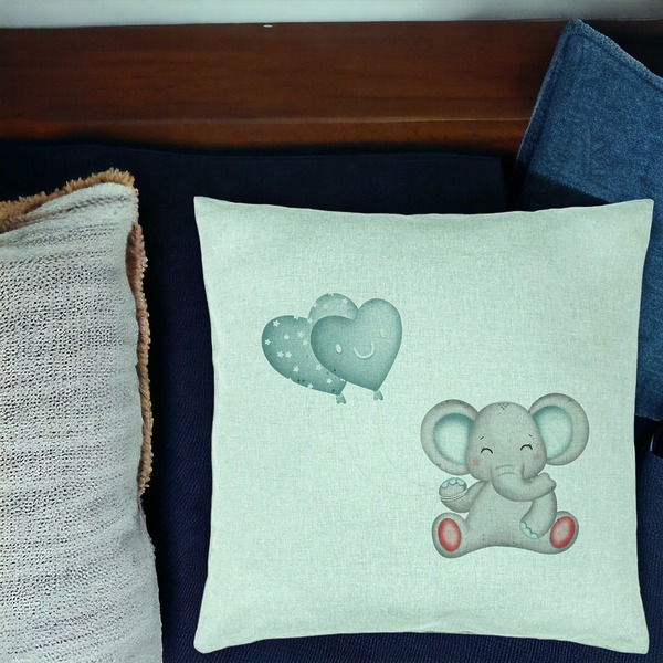 Perna Decorativa, Model Elefant si baloane in forma de inimioare, 40x40 cm, Verde Menta, Husa Detasabila, Burduf 16 bsc0345 PhotoRoom
