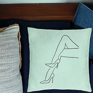 Alternative view of Perna Decorativa, Model Abstracta Linii Picioare Femeie, 40x40 cm, Verde Menta, Husa Detasabila, Burduf