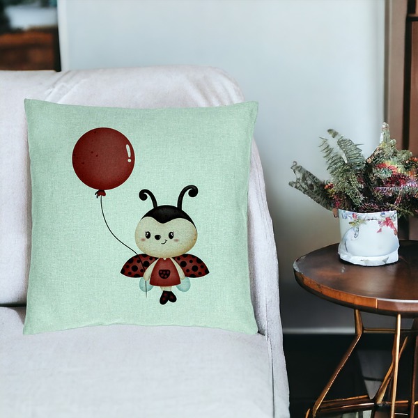 Perna Decorativa, Model Buburuza cu Balon, 40x40 cm, Verde Menta, Husa Detasabila, Burduf 19 bsc0347 PhotoRoom 3