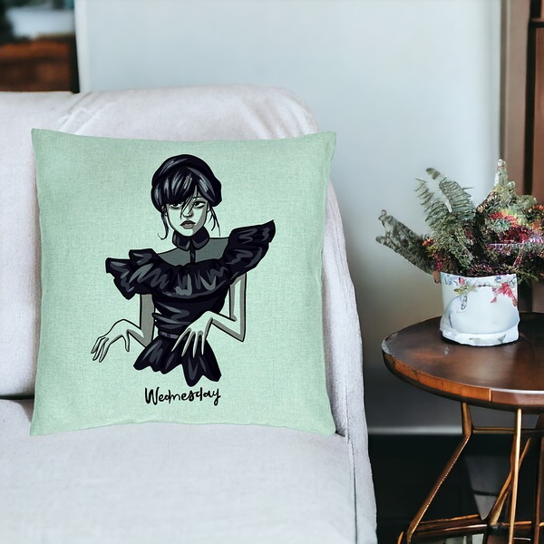 Perna Decorativa, Model Wednesday Addams Dancing Hands 1, 40x40 cm, Verde Menta, Husa Detasabila, Burduf 19 bsc0350 PhotoRoom 3