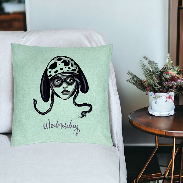 Perna Decorativa, Model Wednesday Addams 1, 40x40 cm, Verde Menta, Husa Detasabila, Burduf 19 bsc0351 PhotoRoom 3
