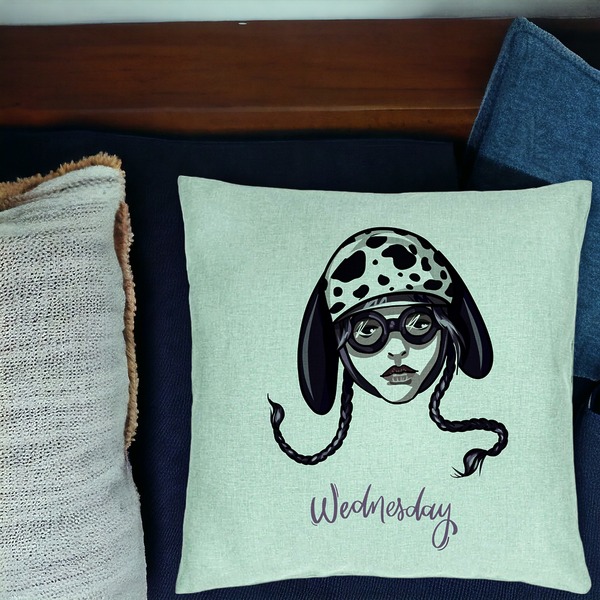 Perna Decorativa, Model Wednesday Addams 1, 40x40 cm, Verde Menta, Husa Detasabila, Burduf 16 bsc0351 PhotoRoom