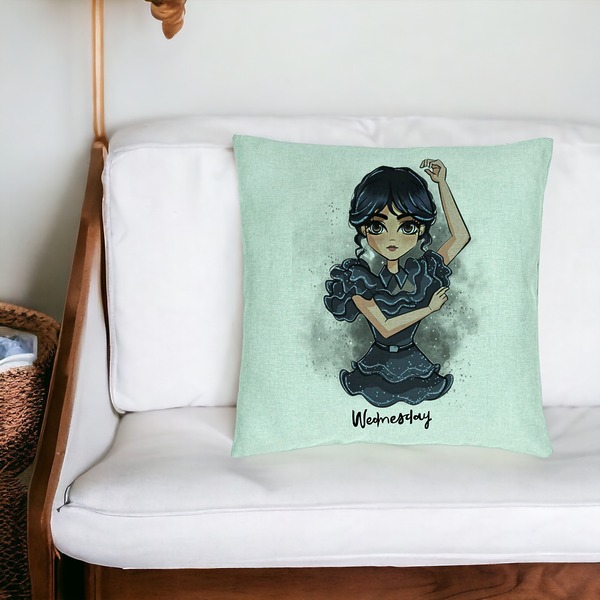 Perna Decorativa, Model Wednesday Addams Dancing Hands 2, 40x40 cm, Verde Menta, Husa Detasabila, Burduf 17 bsc0352 PhotoRoom 1