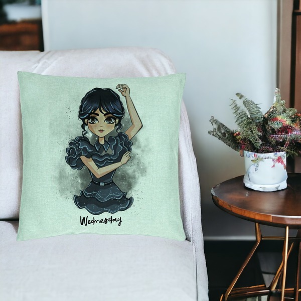 Perna Decorativa, Model Wednesday Addams Dancing Hands 2, 40x40 cm, Verde Menta, Husa Detasabila, Burduf 18 bsc0352 PhotoRoom 2